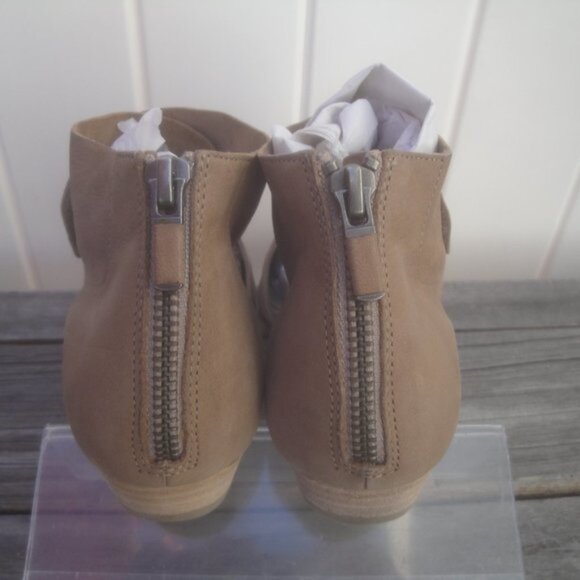 Eileen Fisher Cutout Wedge Velcro Strap Sandals Stone zip back leather 8 - Picture 3 of 7